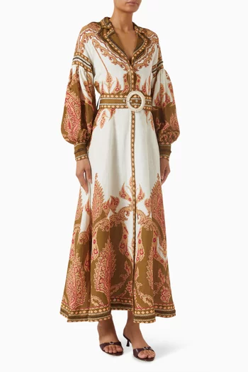 Florista Belted Dress in Linen Blend