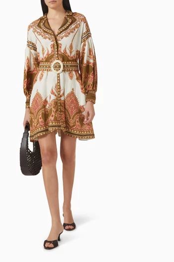 Florista Belted Mini Dress in Linen Blend