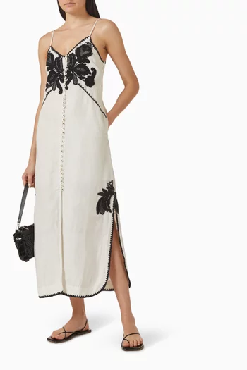 Halayna Embroidered Dress in Linen Blend