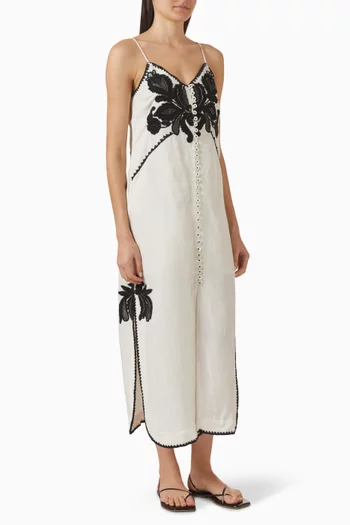 Halayna Embroidered Dress in Linen Blend