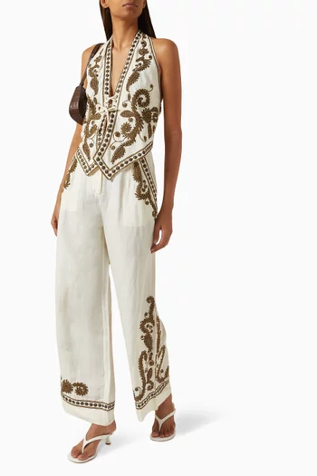 Taylen Embroidered Top in Linen Blend