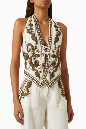Taylen Embroidered Top in Linen Blend