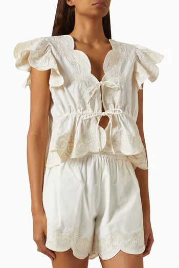 Terrel Scallop Top in Cotton Poplin