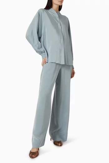 Collarless Blouse in Silk