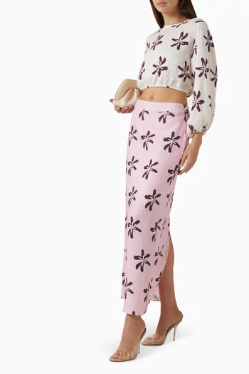 تنورة ماجدة بنقشة زهور كتان