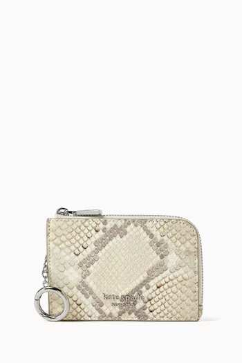 حافظة بطاقات ميني بسحّاب جلد بنقشة جلد الأفعى