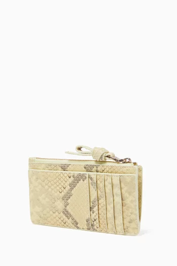 حافظة بطاقات بعروة وسحّاب جلد محفور بملمس بارز