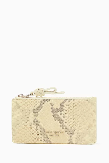 حافظة بطاقات بعروة وسحّاب جلد محفور بملمس بارز