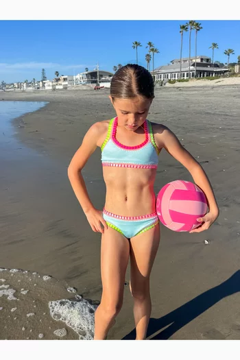 Sporty Rainbow Embroidered Bikini Set