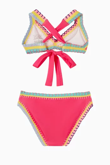 Sporty Rainbow Embroidered Bikini Set