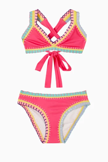 Sporty Rainbow Embroidered Bikini Set