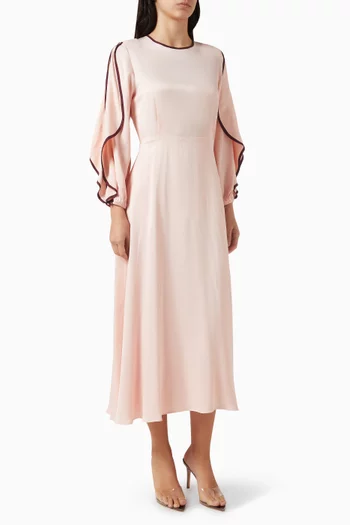 فستان متوسط الطول بشريط زينة ملفوف بلون مغاير