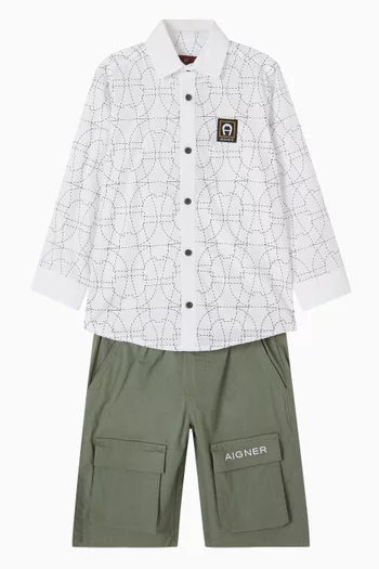 قميص بنقشة شعار الماركة قطن بوبلين