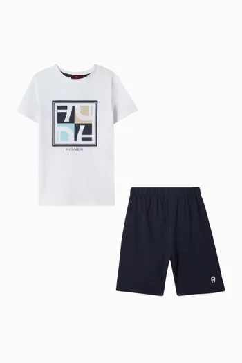 طقم بيجاما قطن بطبعة شعار الماركة