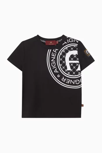 تي شيرت بطبعة شعار الماركة قطن