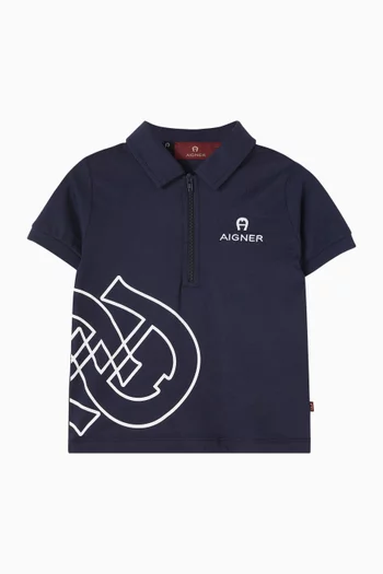 Logo-print Zip Polo Shirt in Cotton
