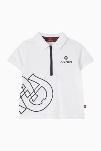 Logo-print Zip Polo Shirt in Cotton