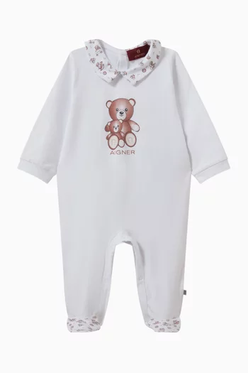 Teddy-print Sleepsuit in Pima Cotton