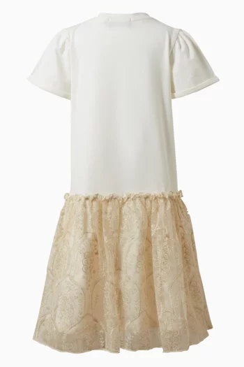 فستان بطبعة شعار الماركة قطن ودانتيل