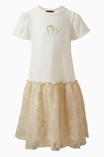 فستان بطبعة شعار الماركة قطن ودانتيل