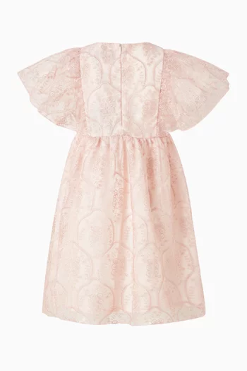 فستان مزين بتطريز زهور تول