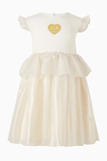 فستان بطبعة قلب وشعار الماركة قطن وشيفون