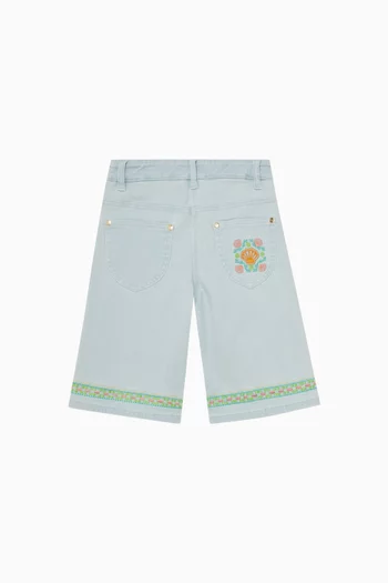 Embroidered Border Shorts in Denim
