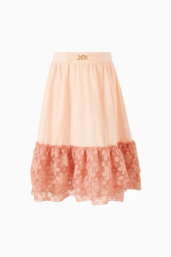 Lace-trim Midi Skirt in Cotton