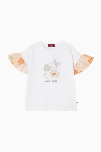 Floral-print T-shirt in Cotton & Tulle
