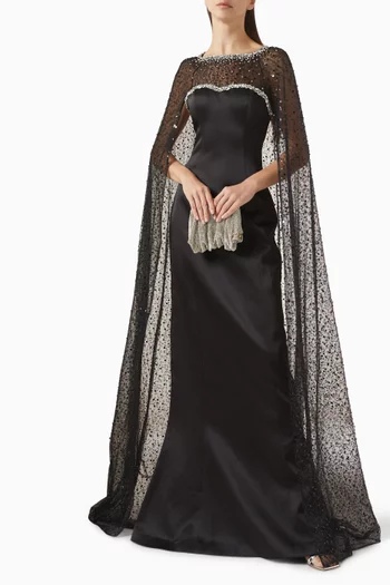 Embellished Cape-style Sleeves Gown