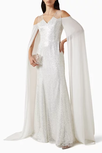 Sequin-embellished Cape-style Maxi Dress