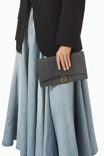 حقيبة اورجلاس رفيعة جلد بنقشة جلد التمساح