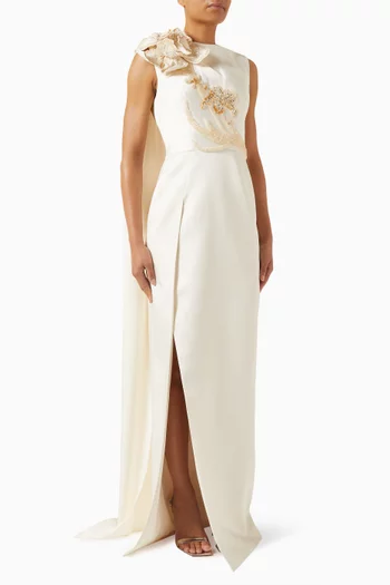 فستان سهرة بفتحة وزهور بارزة تفتا ميكادو