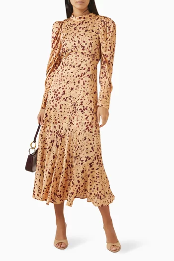 فستان متوسط الطول بنقشة