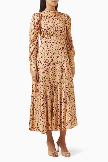 فستان متوسط الطول بنقشة