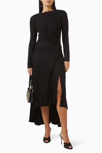 فستان متوسط الطول بدرابيه مزيج فيسكوز