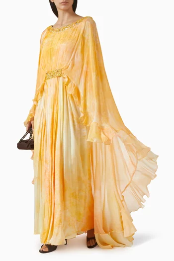 3D Hand-embroidered Cape Dress in Chiffon
