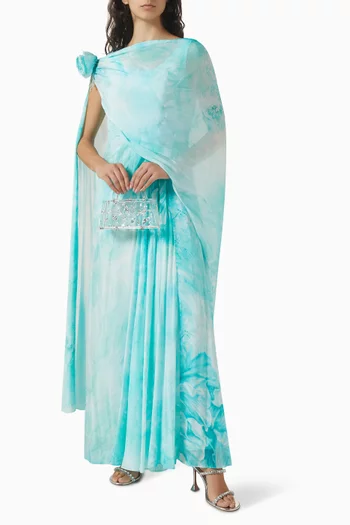 فستان بدرابيه وفتحة رقبة بكتف مكشوف شيفون