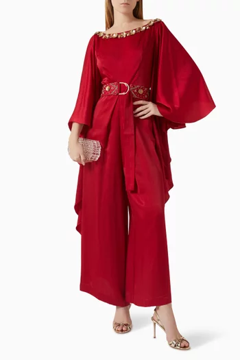 Embroidered Wide-leg Jumpsuit in Crepe