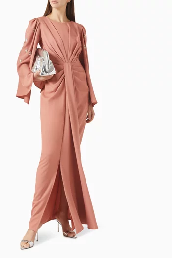 فستان مطرز بالكريستال كريب