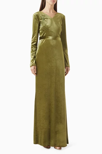 فستان مزين بتطريزات مخمل مطاطي