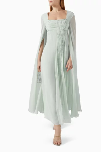 Embroidered Ruched Gown