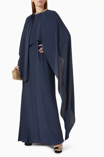 Draped Embellished Gown in Silk Georgette