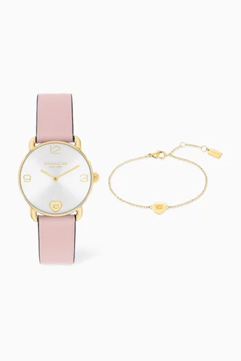 Elliott Quartz Leather Watch & Bracelet Set, 28mm