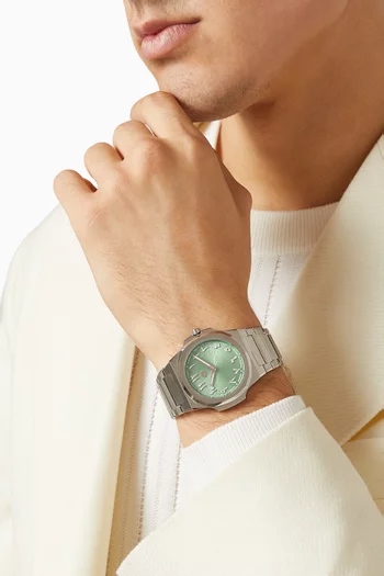 MS Matcha - Silver 316L Stainless Steel 38mm Case, Sapphire Crystal Anti-Scratch Glass, Steel Bracelet, WR 50M, Miyota Cal.GL20, Swiss Luminous Hands, Green Strap, Guilloche Dial, Arabic Markers:SILVER:One Size|219246064
