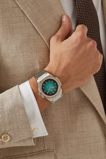 MT Ice Cube - AR - Silver 316L Stainless Steel 40.5mm Case, Sapphire Crystal with AR coat, Steel Bracelet, WR100M, Swiss Ronda 714, Swiss Luminous Hands, Extra Aqua Blue Rubber Strap, Blue Gradient Dial, Arabic:SILVER:One Size|219246065