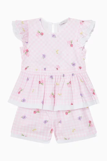 Floral-print Gingham Top in Cotton