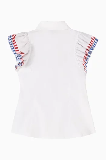 Striped-sleeves Ruffle Shirt