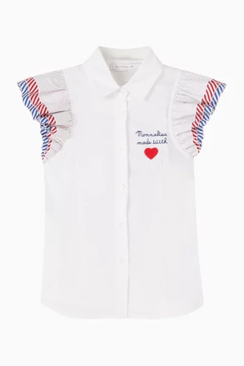 Striped-sleeves Ruffle Shirt