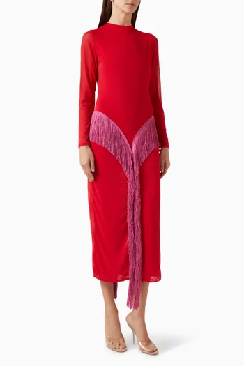 فستان اياس بشرّابات قماش شبكي